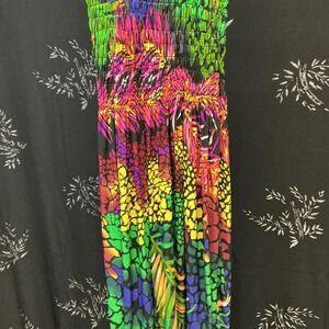 Unbranded Tropical Rainbow Smocked Maxi Dress Large Multi Color Tie Strap Summer